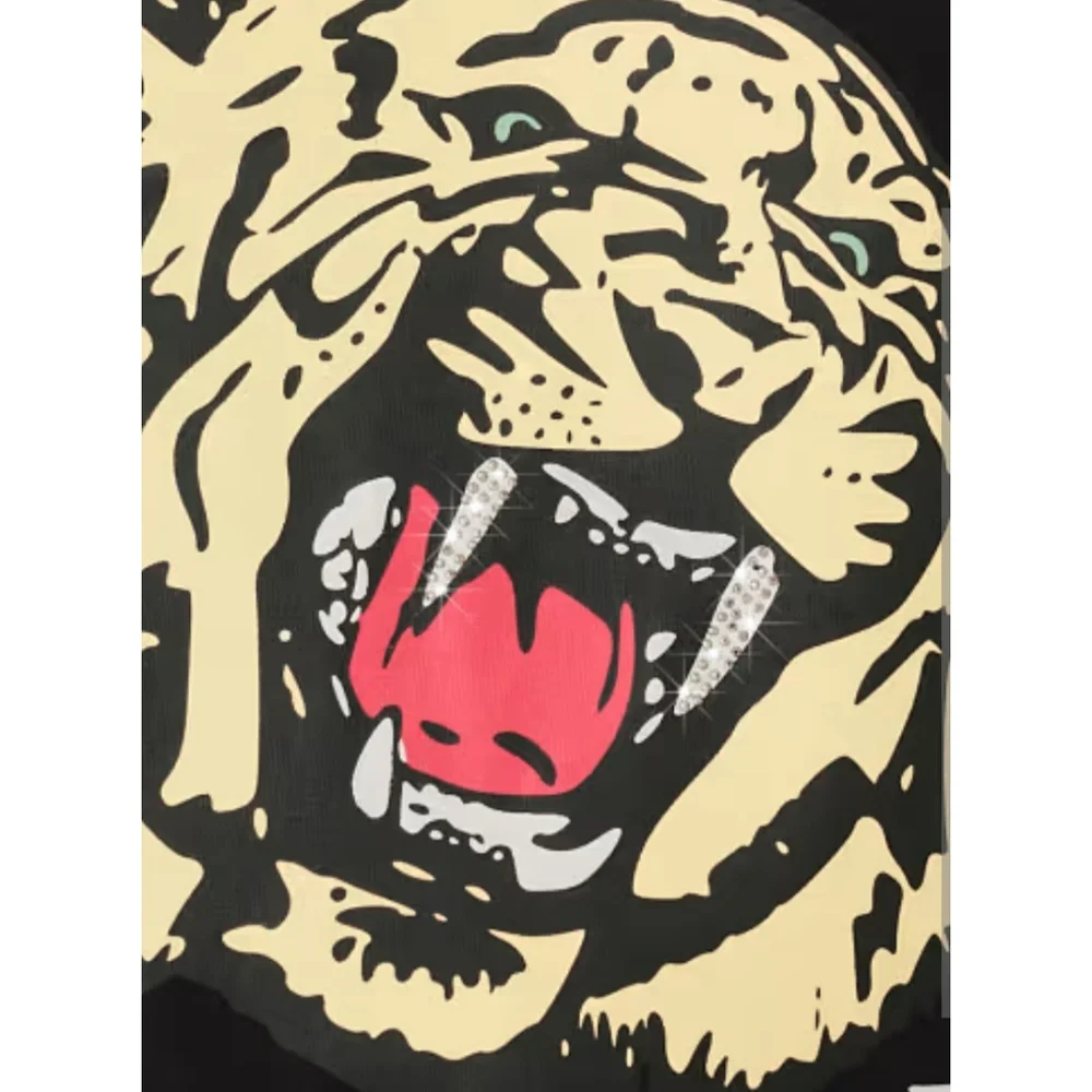 NEW True Religion Black Crew Neck Tee Shirt Tiger Bling Graphic Size M